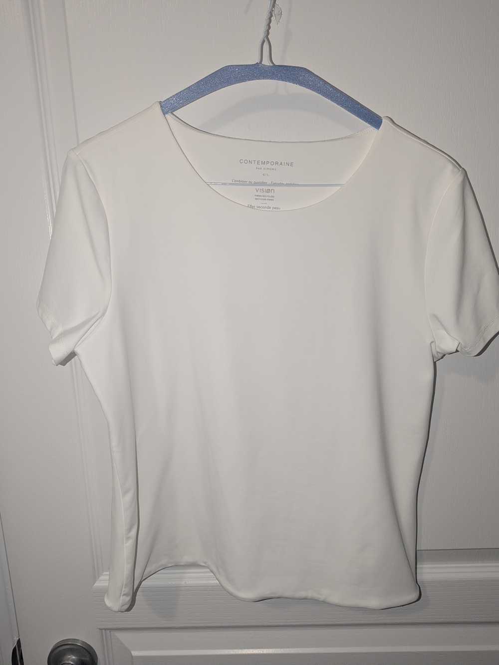 Simons Contemporaine "Vision" Second-skin White Short Sleeve Crew Neck Top, L
